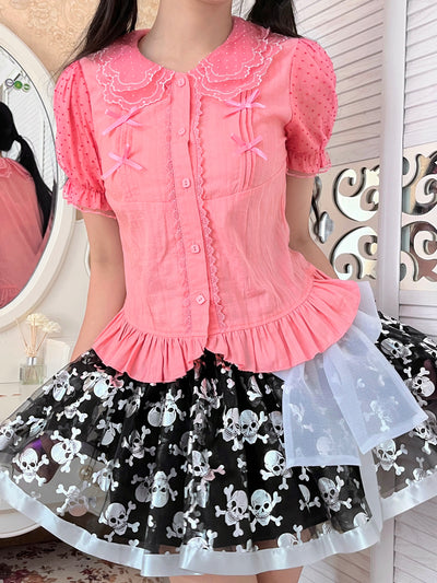 3 Puppets~Butterfly~Kawaii Lolita Short Sleeve Blouse   