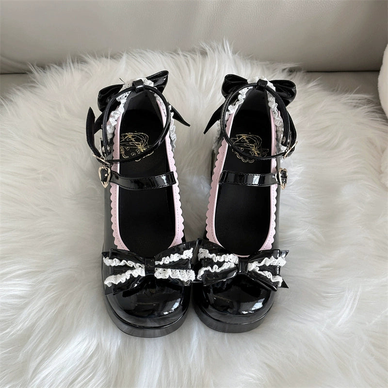 Jiangjiang Biscuit~Elegant Lolita High Heel Shoes Round Toe Low Cut (34 35 36 37 38 39 40 / Black) 38748:598568