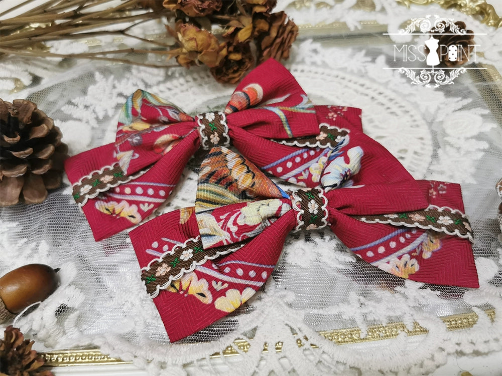 Miss Point - Praise of Abundance - Country Lolita Print Accessories A Pair of Side Clips (red) - Not Sold Separately