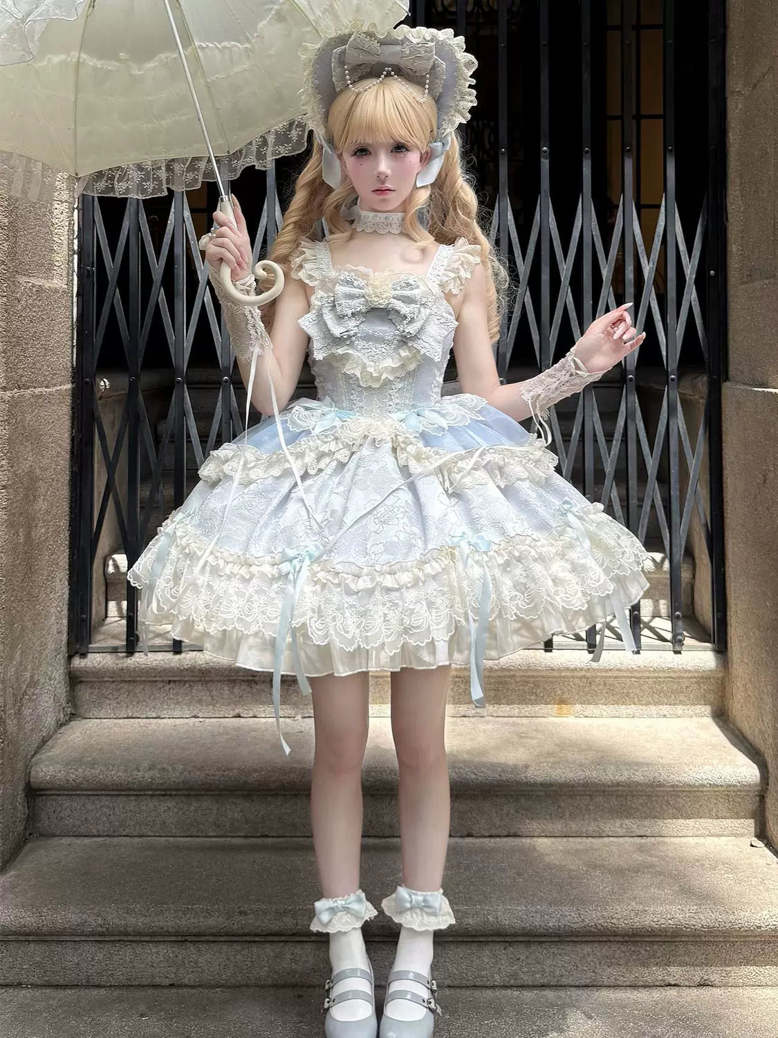 Blooming Love - Ballet-inspired Sweet Lolita JSK Dress, Lace & Bows