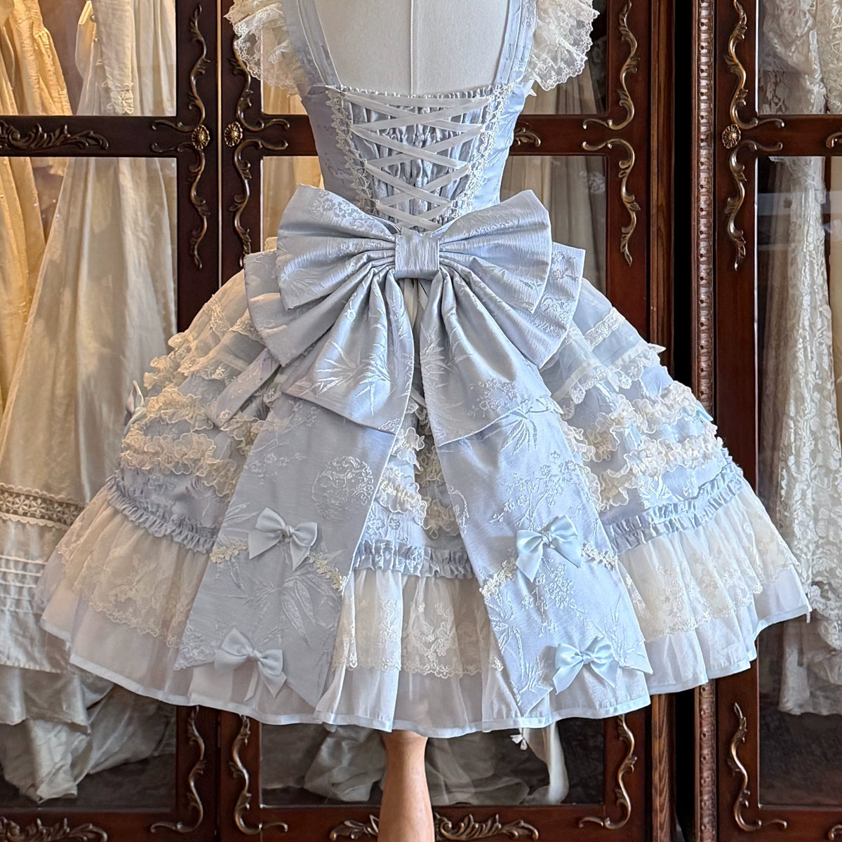 Jenny Love Song - Sweet Lolita Jacquard JSK Dress Set, Detachable Bows (L M S) 46118:875652