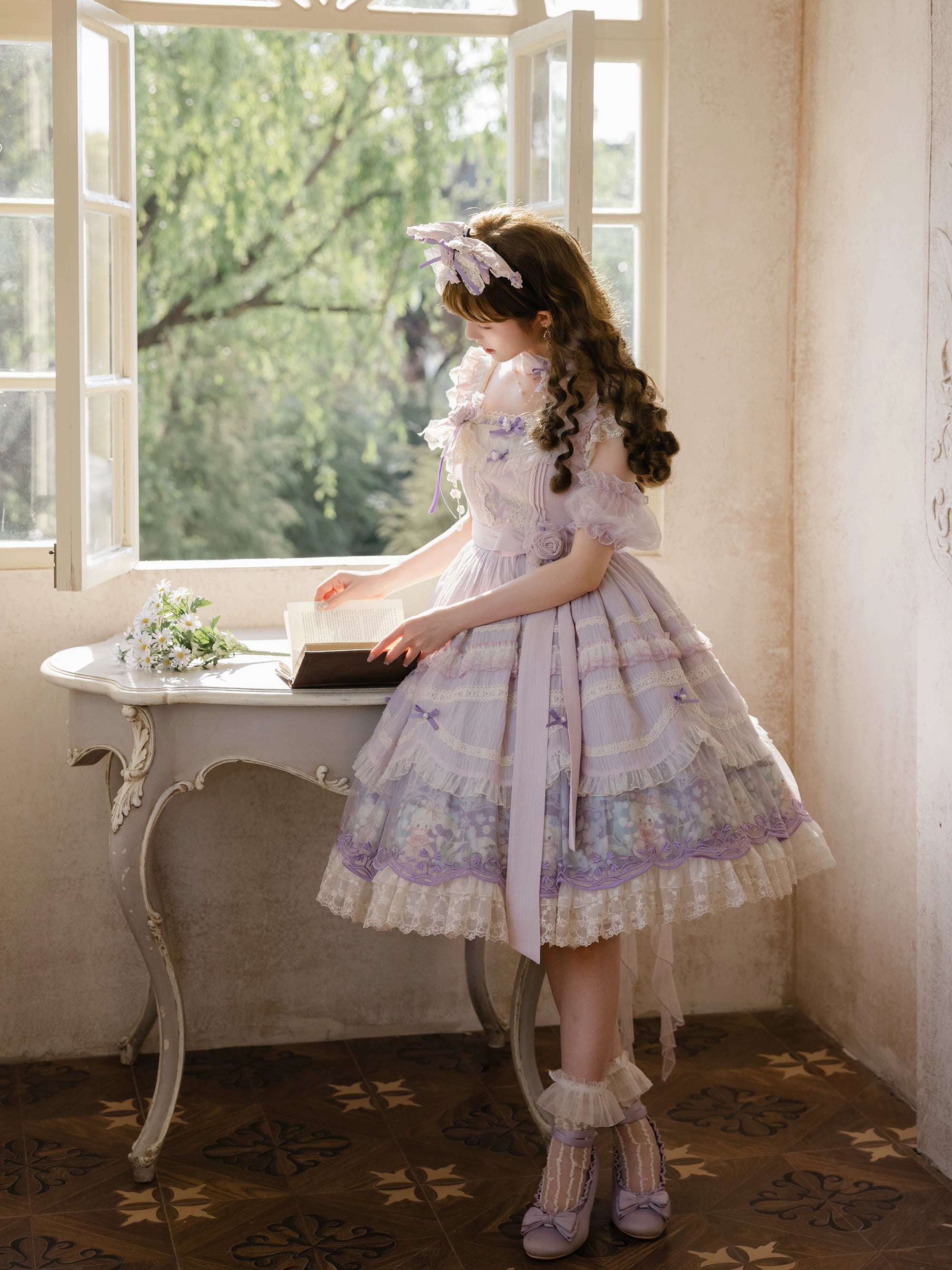 Lily of the Valley Lamb - Classic Lolita Tiered Hem JSK Dress with Embroidery 45277:852092