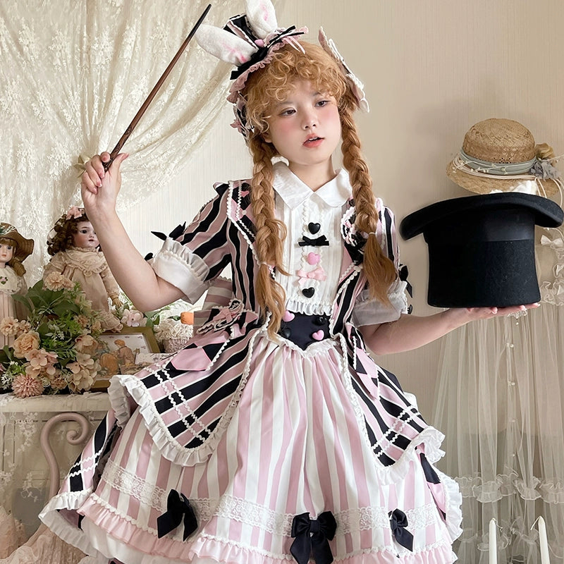 Sakurahime~Werid Theatre~Sweet Lolita Blackpink Stripe OP S black-pink KC 