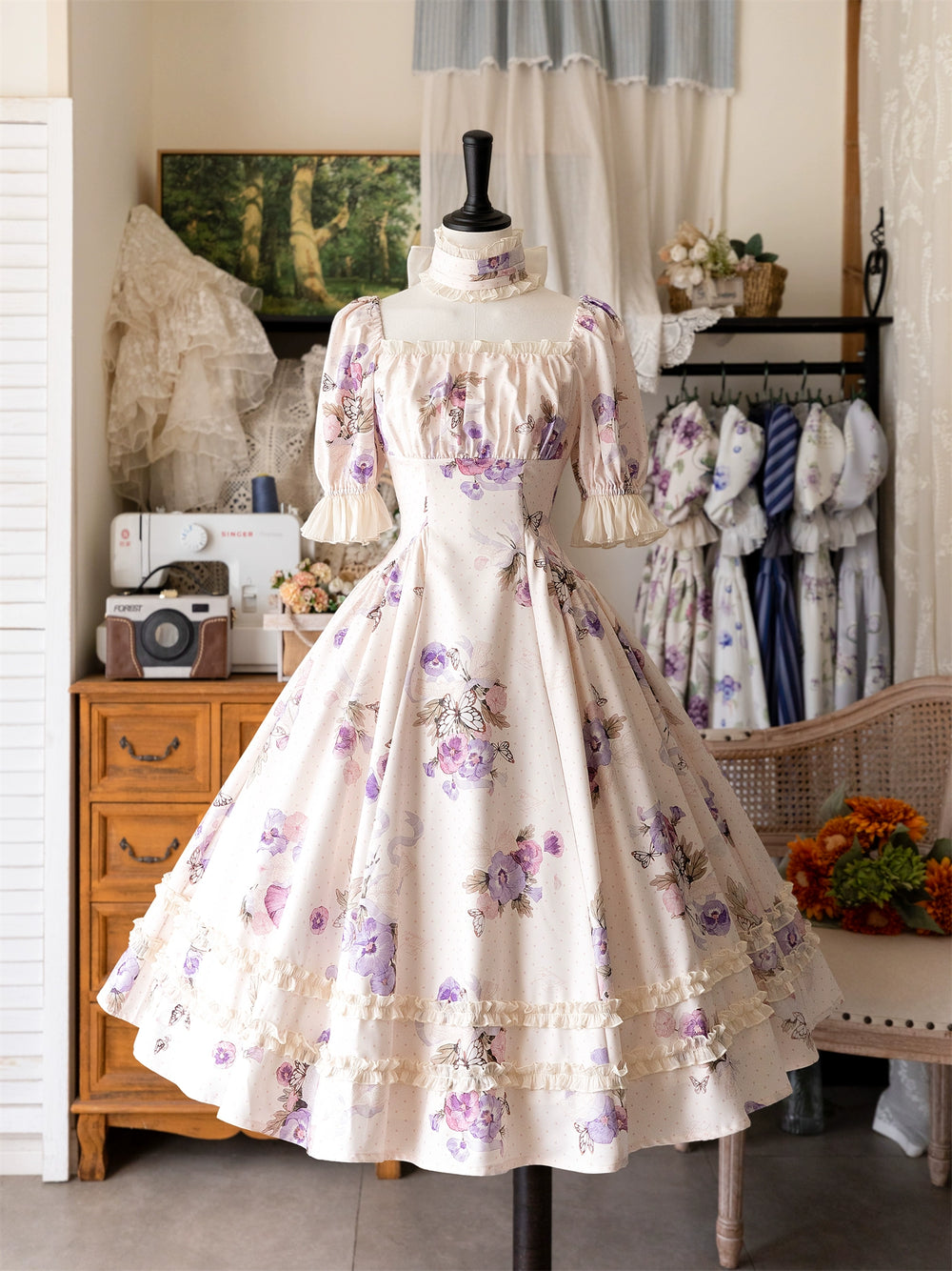 Forest Wardrobe~Forest Basket~Classic Lolita OP Dress Floral Print (2XL L M S XL / Pansy) 37348:579932