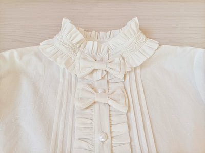 Youlan Lane~Winter Cotton Lolita Blouse White Long Sleeve Stand Collar Shirt   