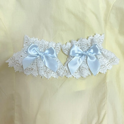 A Zhi~Artie Handcraft~Sweet Lolita Bow Cotton Thread Lace Cuffs blue (a pair)  