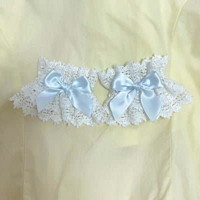 A Zhi - Sweet Lolita Bow Cotton Thread Lace Cuffs Blue (a pair)