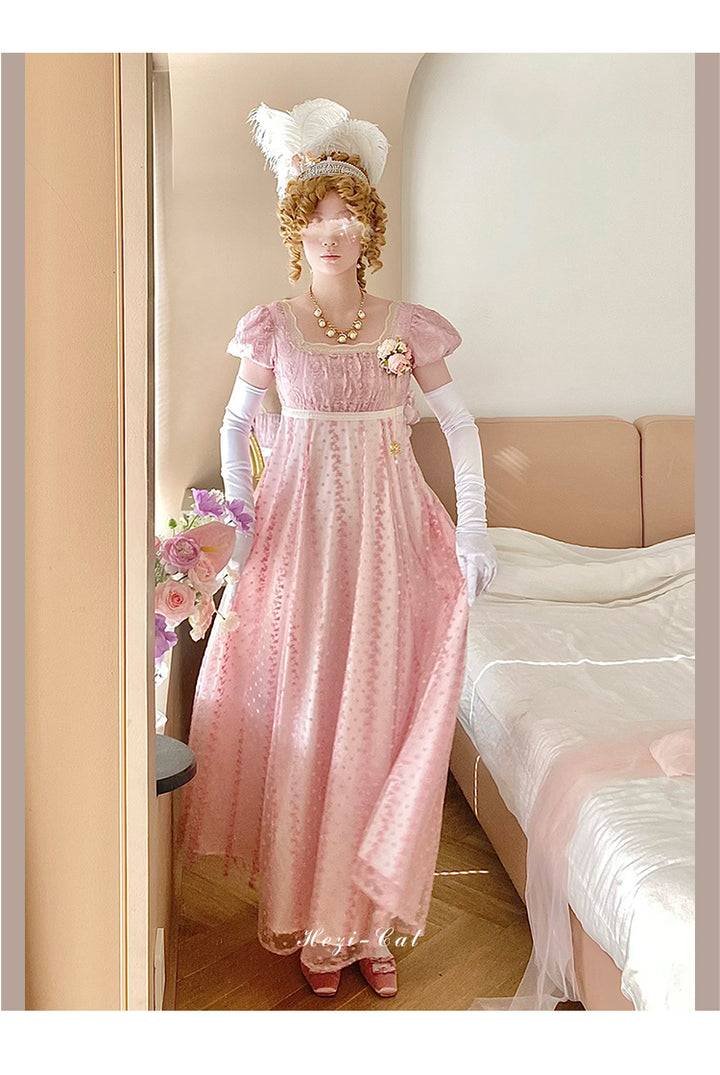 Hezi's Cat Haven~Mist Rose~Plus Size Lolita Empire Waist OP Dress Pink OP - Regular Version (with a free shawl) S