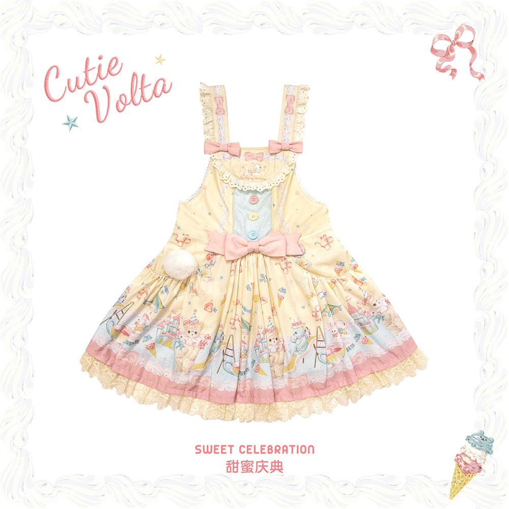 (BFM)Cutie Volta~Sweet Celebration~Sweet Lolita OP Dress Bunny Bear JSK Salopette Size #1 Cream Color-Salopette 