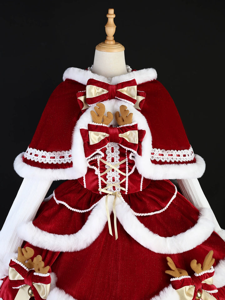 Matutu~Sweet Lolita JSK Suit Christmas Lolita Cape and Dress   