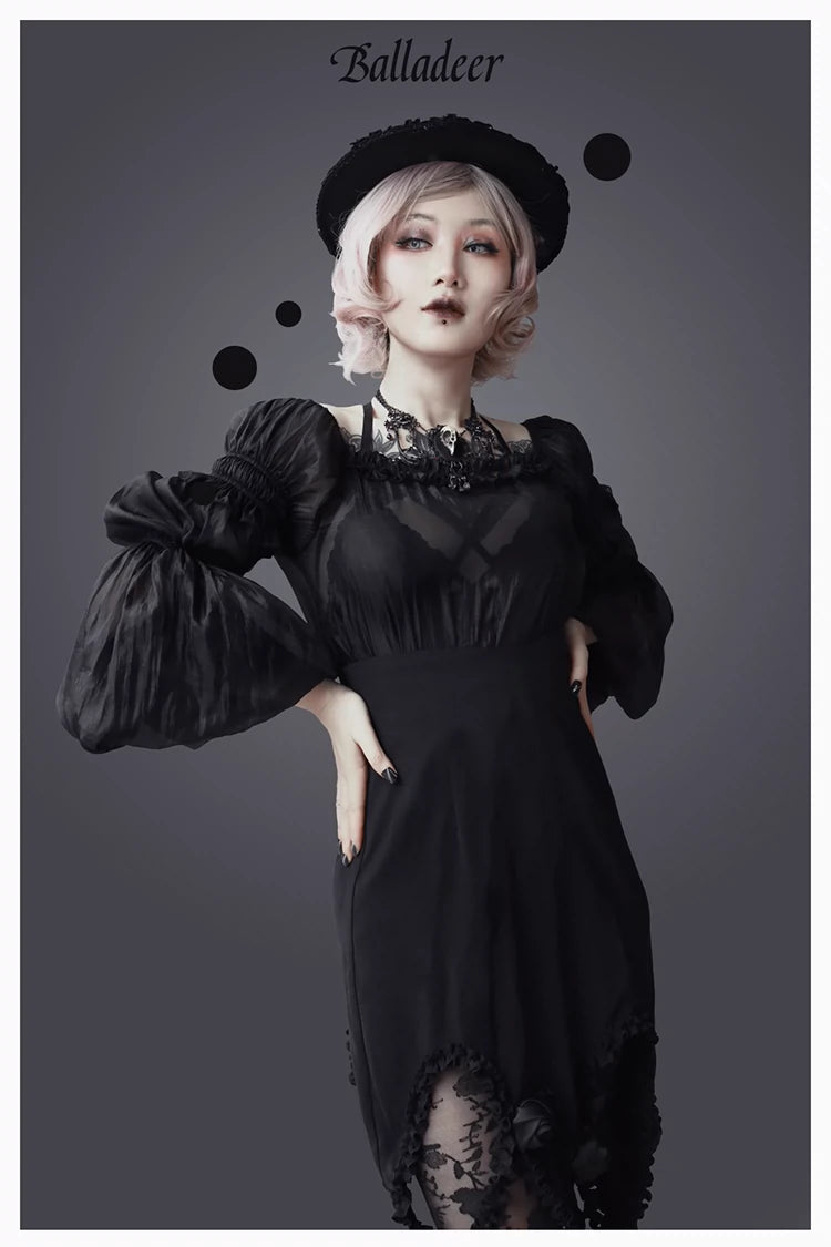 Balladeer~Classic Lolita Shirt Puff Sleeves Open Shoulder Blouse 36010:511658
