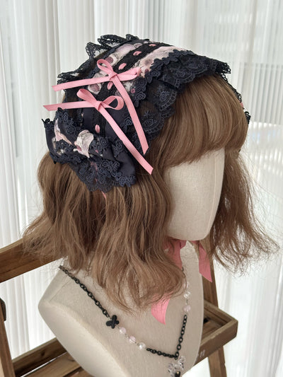 Babyblue~Vintage Lolita Bonnet Hair Band Kawaii Headdress Blackberry/Headband  