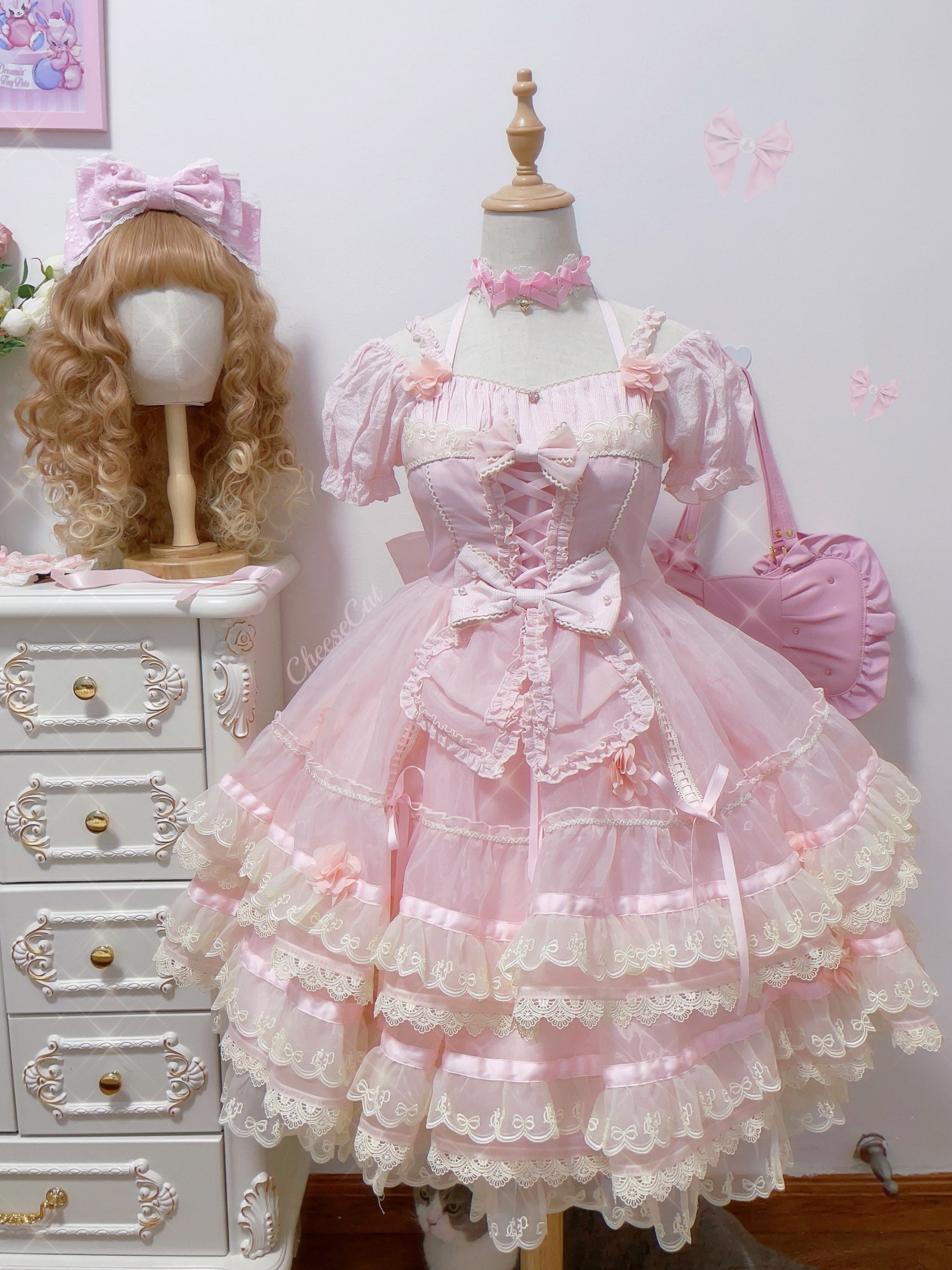 Cheese Cat - Sweet Lolita KC Lace Butterfly Lolita KC with Pearl