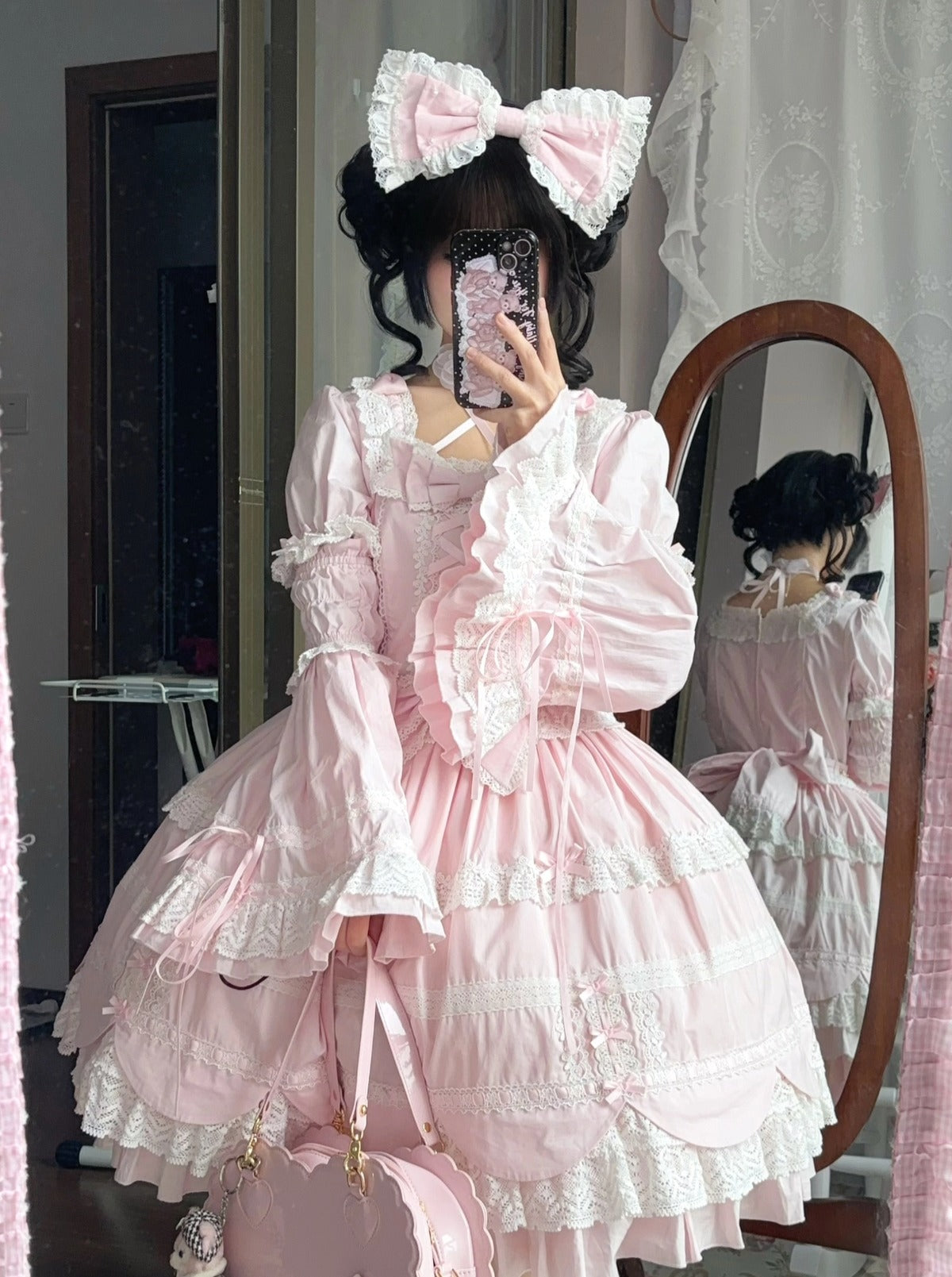 AerialCat~Cream Petals~Old School Lolita OP Tiered Ruffles Cotton Dress 42762:752768