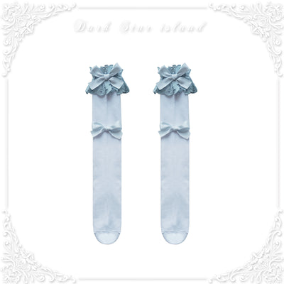 Dark Star Island~Cute Lolita Multi-Color Bow Cotton Socks light gray blue  