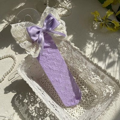 WAGUIR~Kawaii Lolita Candy Color Lace Calf Socks free size purple 