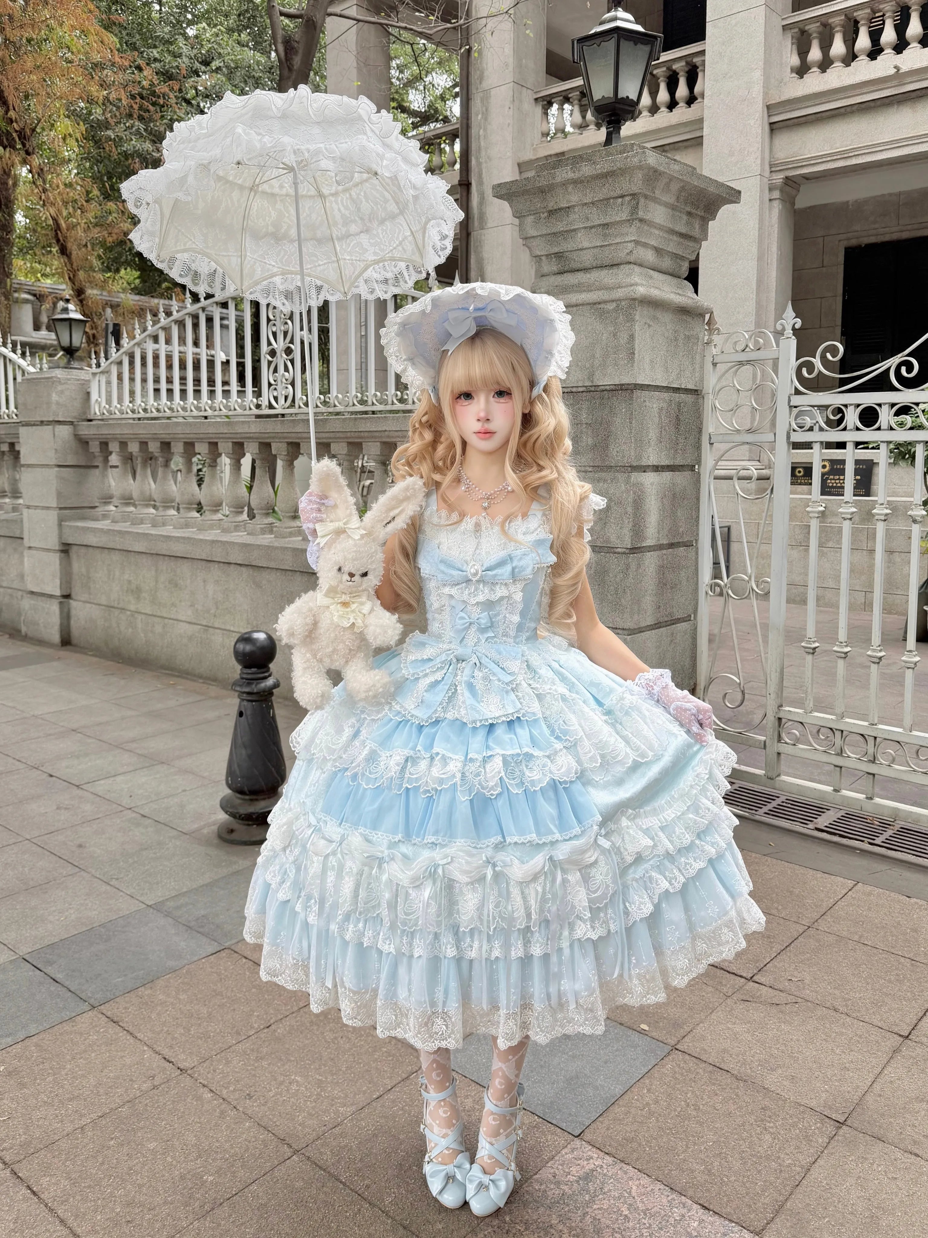 Eternal Floral Whisper - Sweet Lolita Tiered JSK Dress with Lace (L M S) 45601:854641