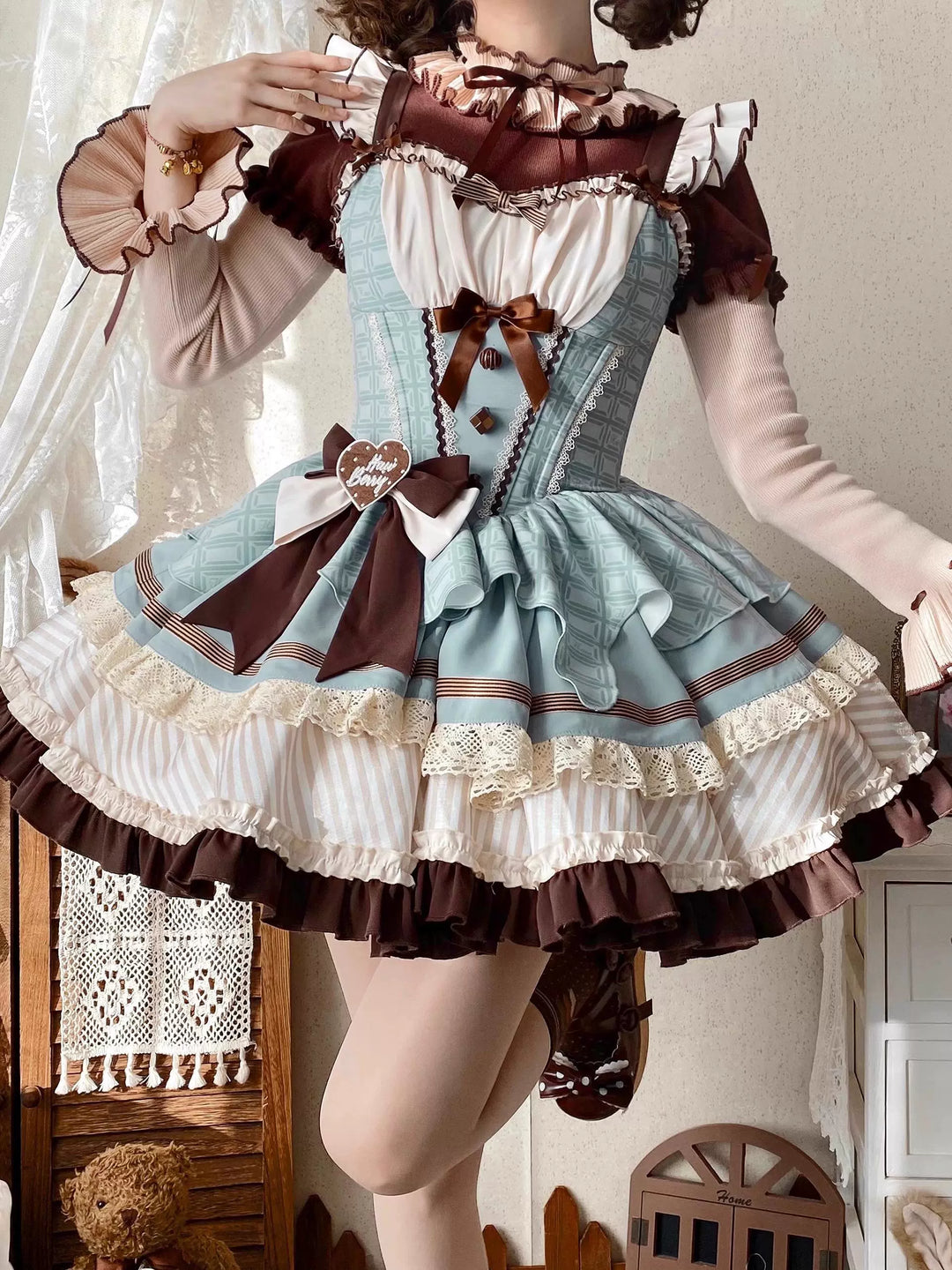 Hawthorn Berries~Thin Choco~Sweet Lolita Petite JSK Dress Puffy Mini SKirt KC