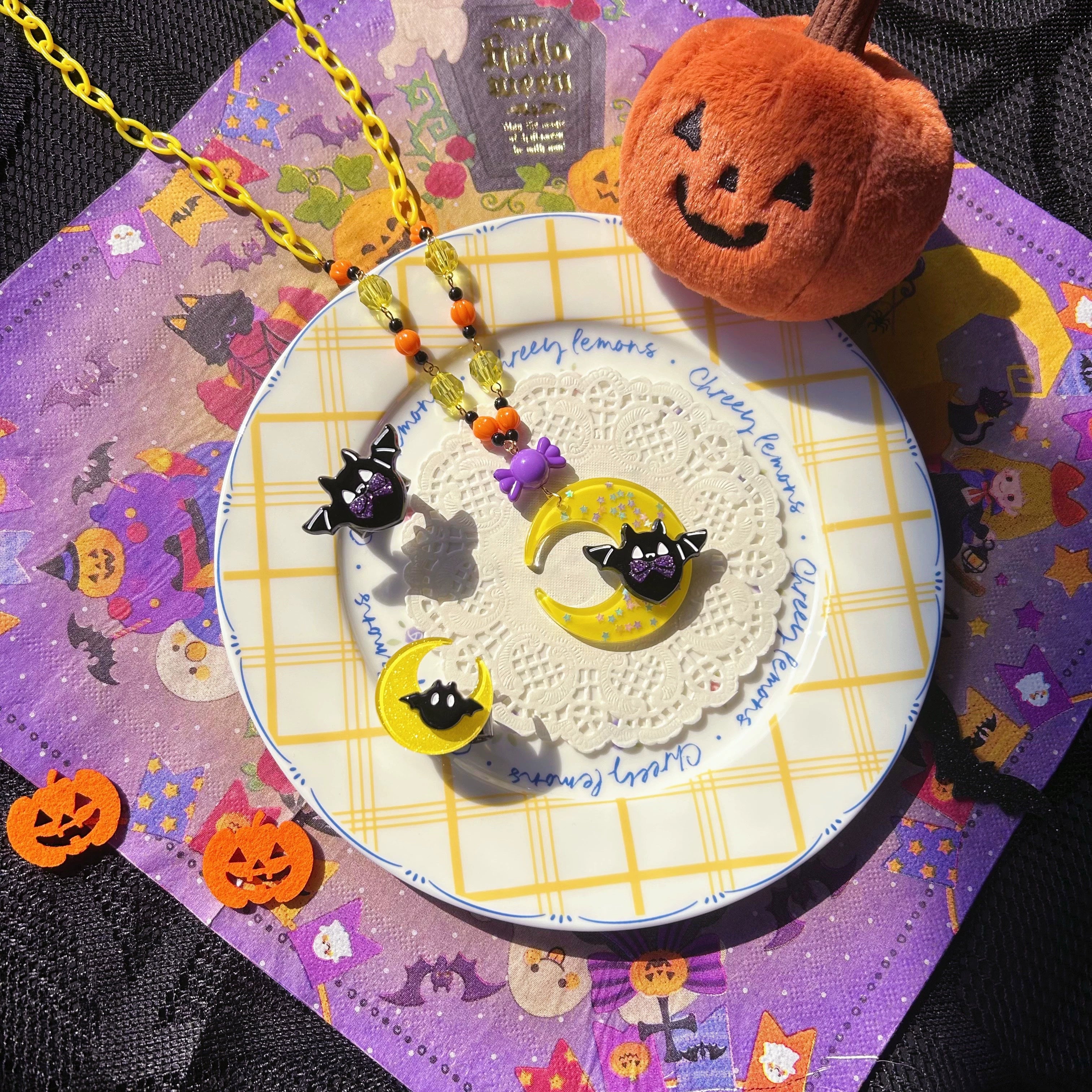 Halloween Alice - Chubby Bat - Halloween Colorful Beads Lolita Necklace, Bat Accents
