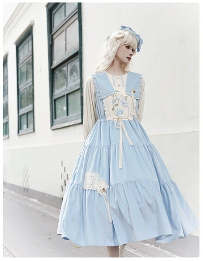 With PUJI~Flower in Fog~Elegent Lolita OP Dress Embroidery Spring Dress   