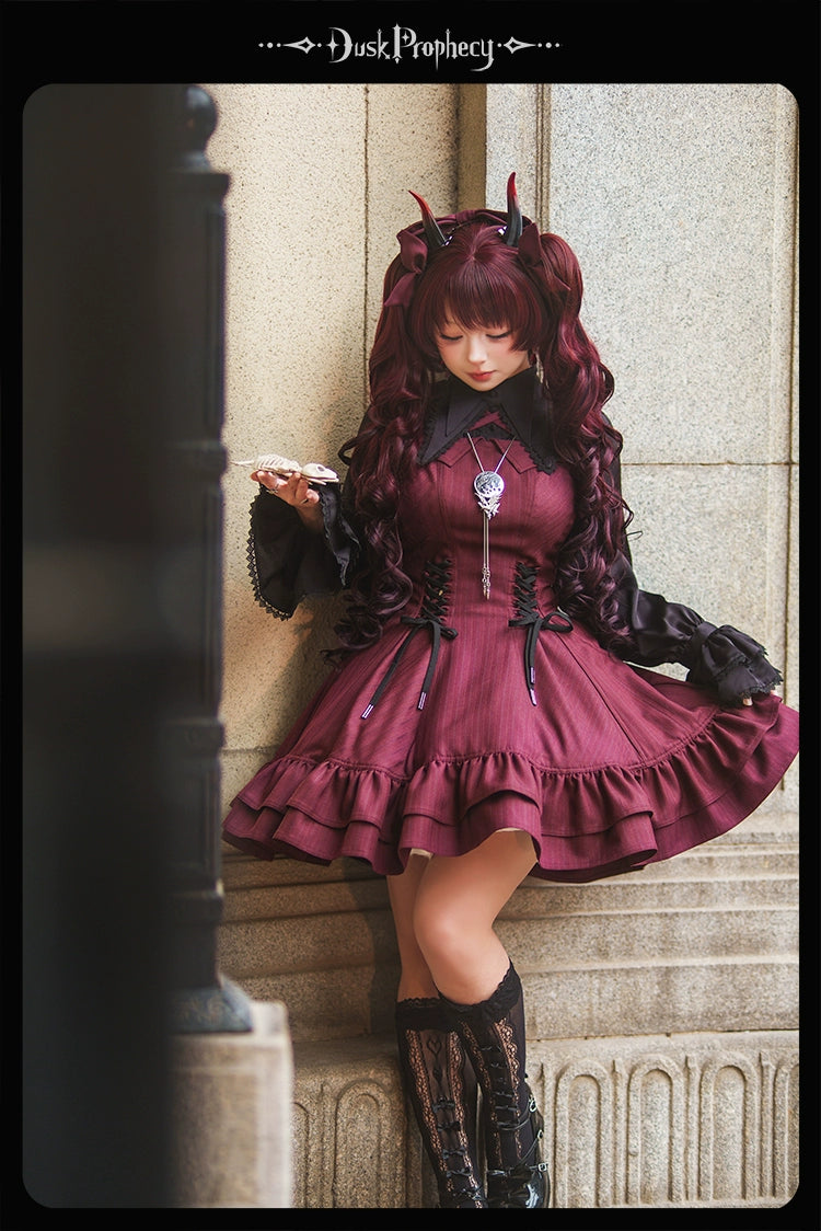 DuskProphecy - Heron - Classic Lolita Striped JSK Dress, Halter Neckline 44313:802946