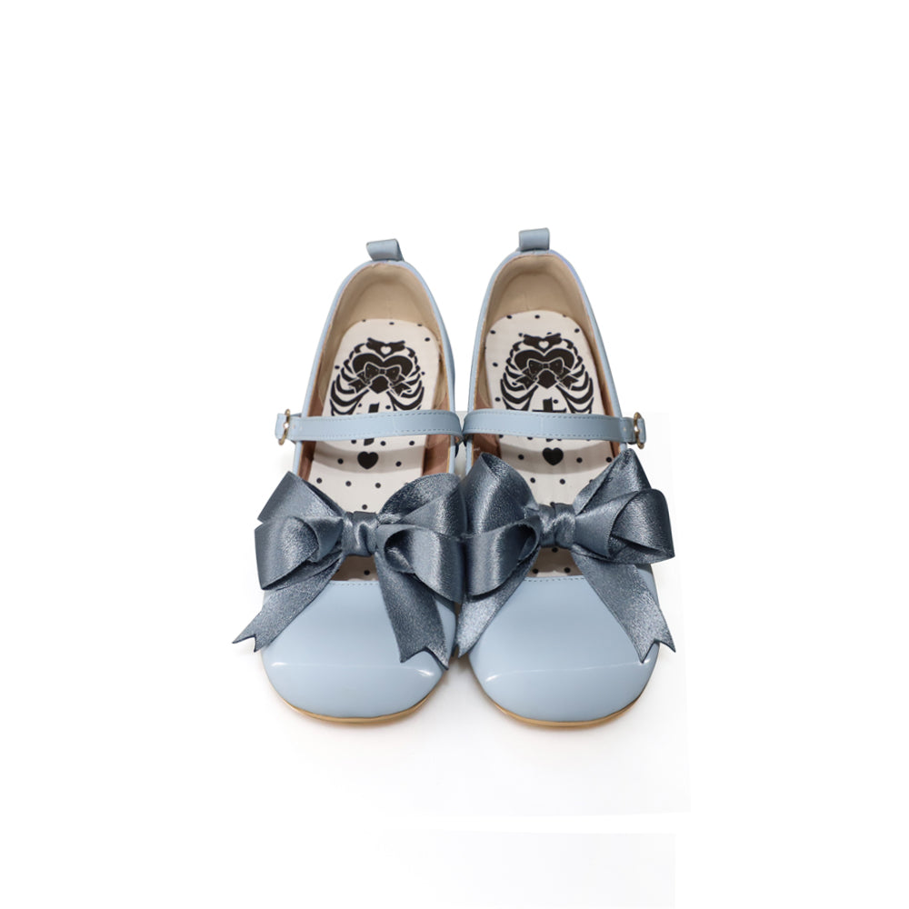 MODO~Beth~Kawaii Lolita Mary Jane Shoes Silk Round Toe 34 Mid heel in blue 