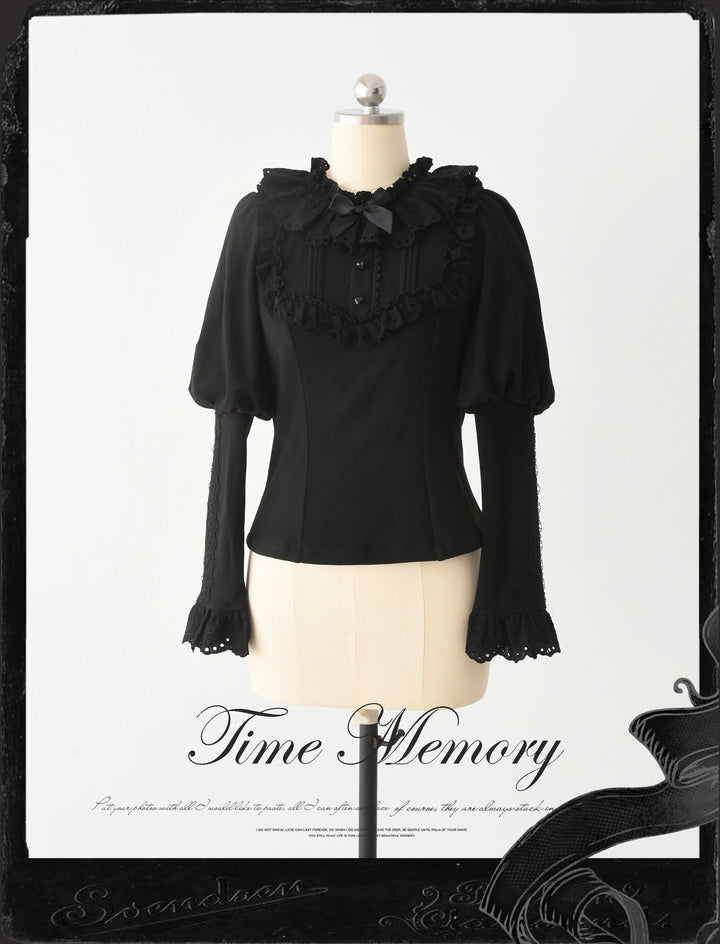 Time Memory~Cozy and Warm~Elegant Lolita Shirt Slimming Mutton Sleeves Blouse S black 