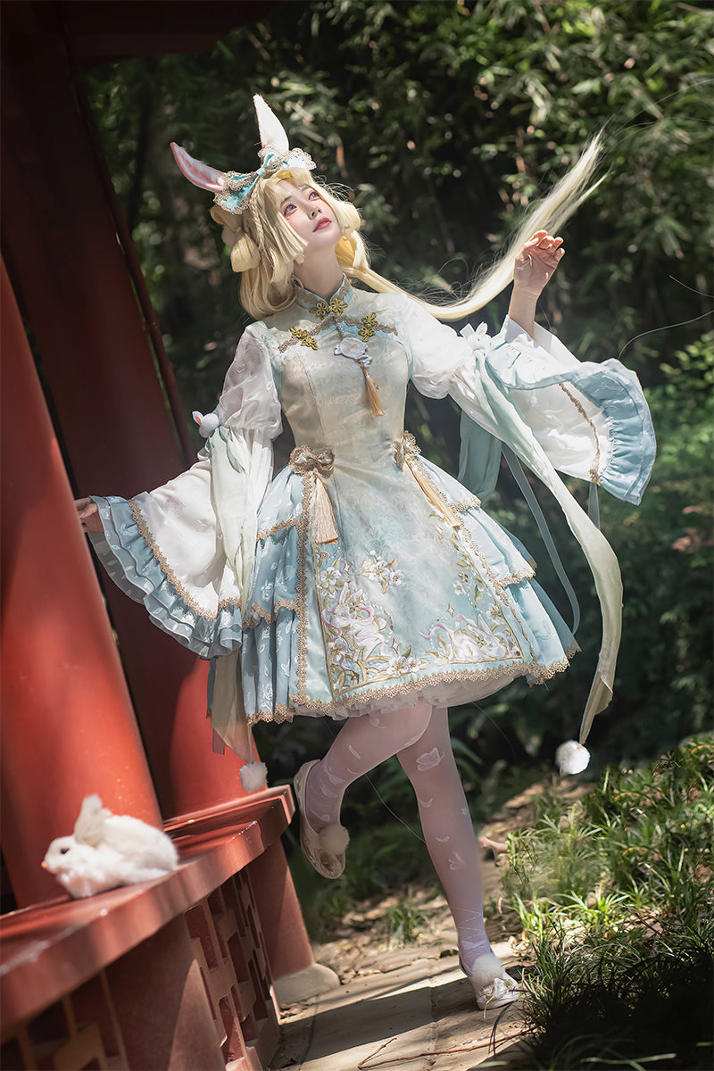 NanshengGe~Touch The Moon~Han Lolita Rabbit Embroidery Dress M blue dress 