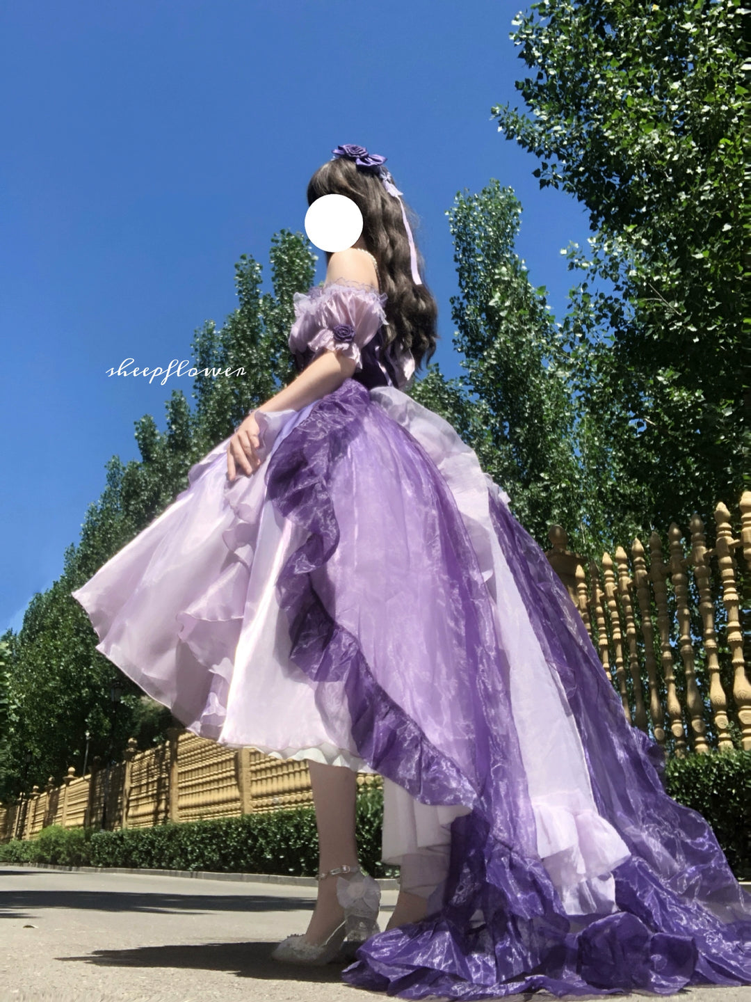 Meowing and fruity - Midsummer Dream - High-low Hem Fairy Lolita Dress Purple Full Set - S