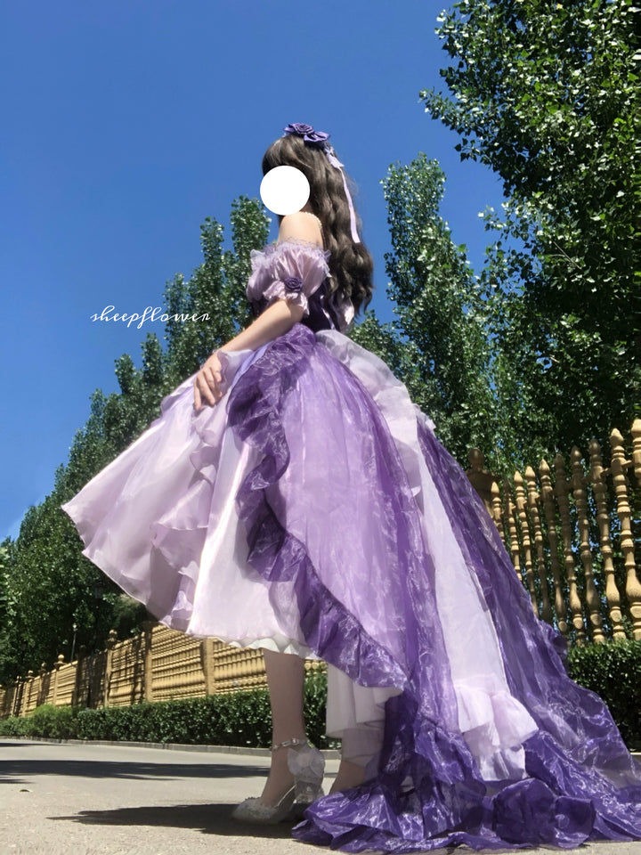 Meowing and fruity - Midsummer Dream - High-low Hem Fairy Lolita Dress Purple Full Set - S