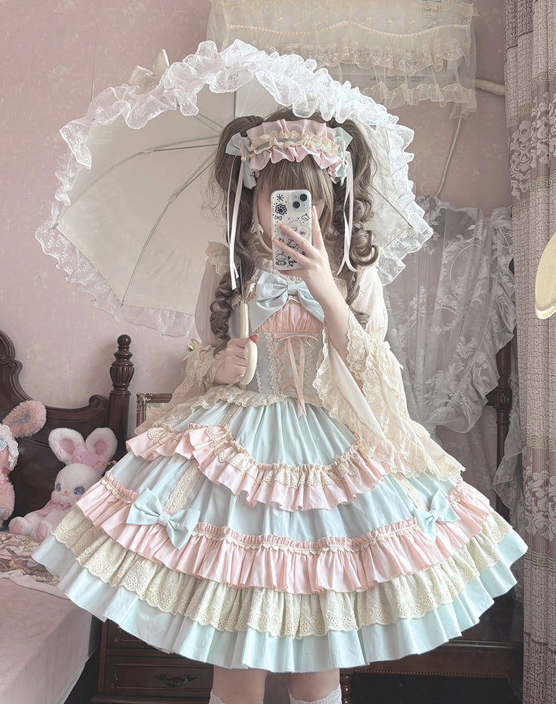 ZhiJinYuan~Sweet Mousse~Sweet Lolita JSK in Playful Colors with Bow Decoration (L M S) 42532:744259