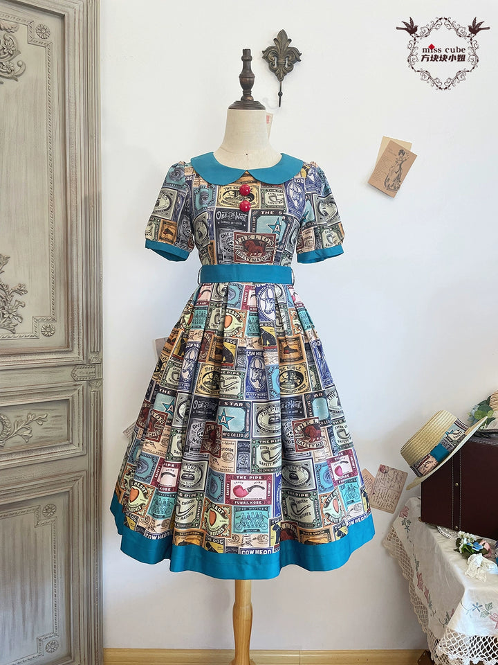 Miss Cube - Antique Label - Retro Lolita OP Dress Short Sleeve Dress (2XL L M S XL XS) 35660:498726