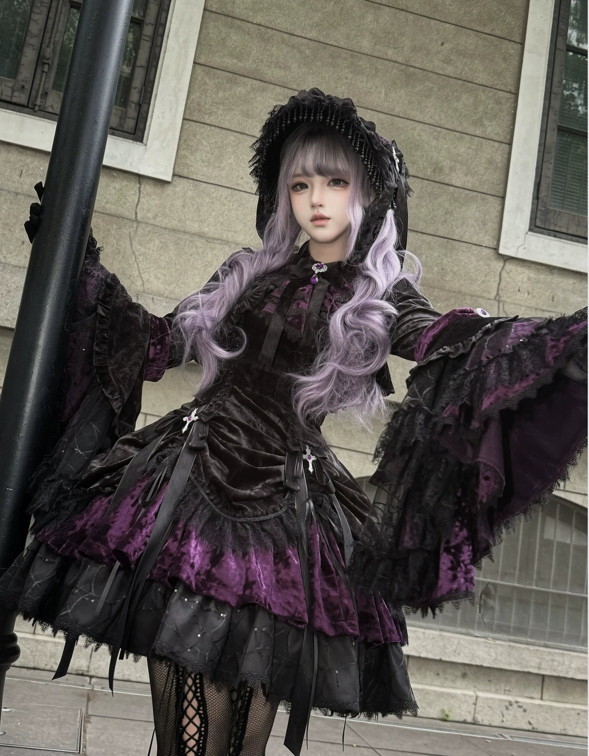 Dark Raven Poem - Gothic Lolita JSK & Bolero Dress Set, Diamond Velvet 45967:869790