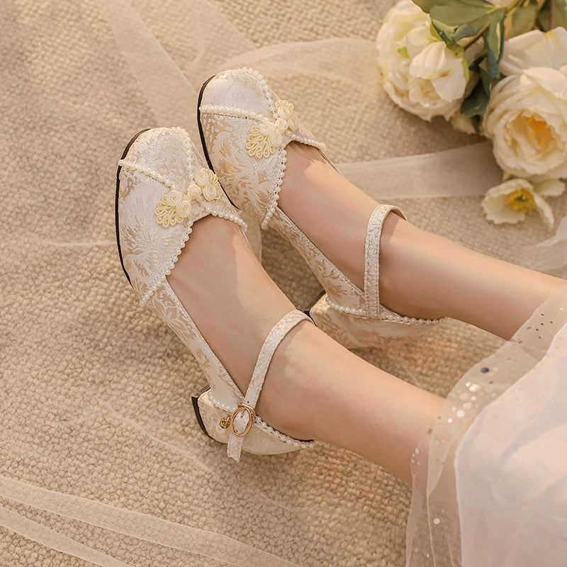 Yana~Huaiyu Yana~Chinese Style Han Lolita Shoes Lolita Chunky Heel Shoes Beige 33 