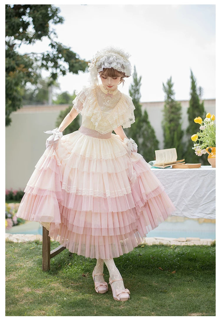 True Vow - Embroidered Classic Lolita Dress, Layered Gradient Hem