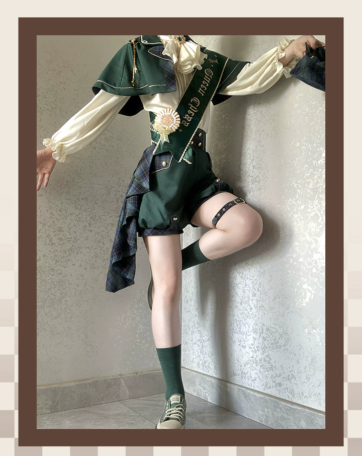 (BFM)Forest Fluorescent Carps~Queen's Chess~Ouji Lolita Prince Outfit Lolita Cape Shirt Shorts Set   