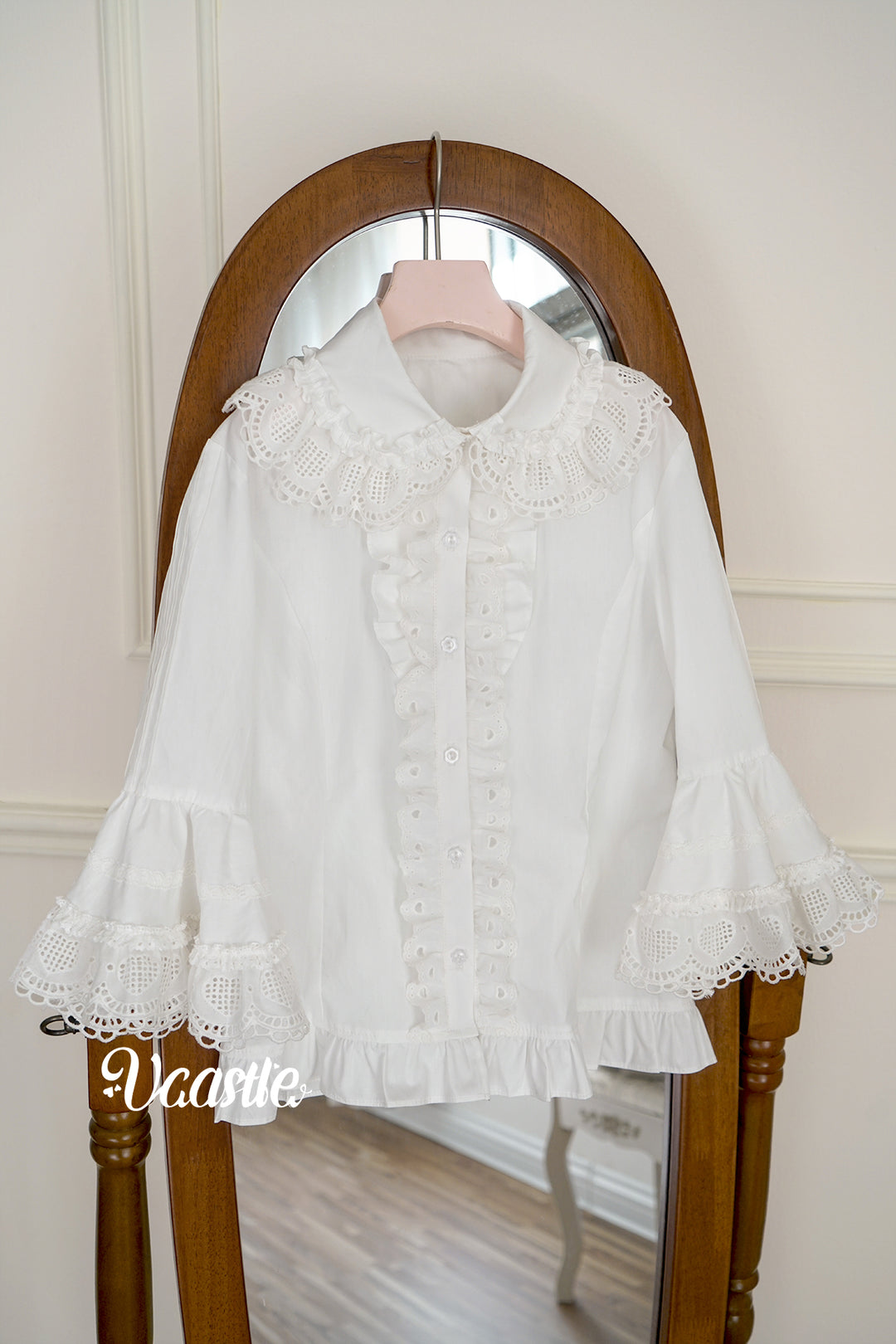 Vcastle~Sweet Crepes~Sweet Lolita Shirt with Princess Sleeves and Bow Chain 42109:726592