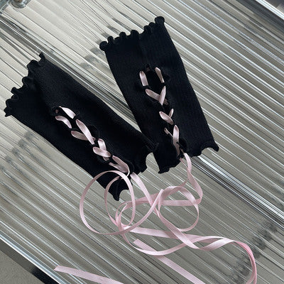 WAGUIR - Kawaii Lolita Wrist Cuffs DIY Gloves black+pink