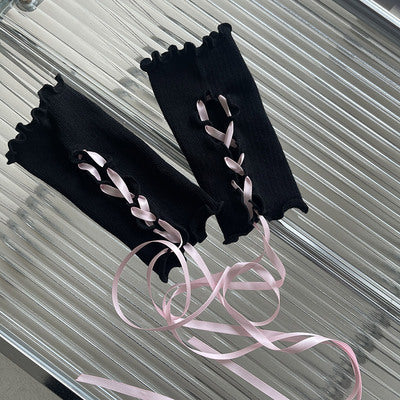WAGUIR~Kawaii Lolita Wrist Cuffs DIY Gloves black+pink  