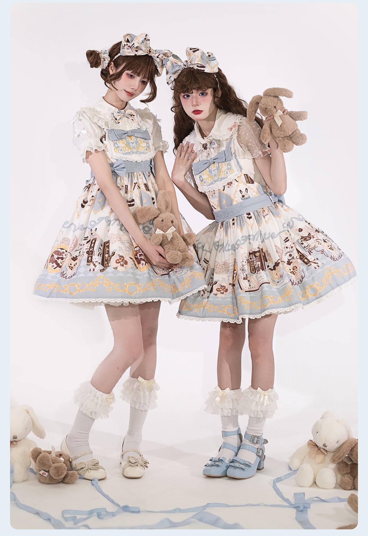 GD Lolita~Alice Rabbit~Kawaii Lolita Rabbit Print Blue Dress   