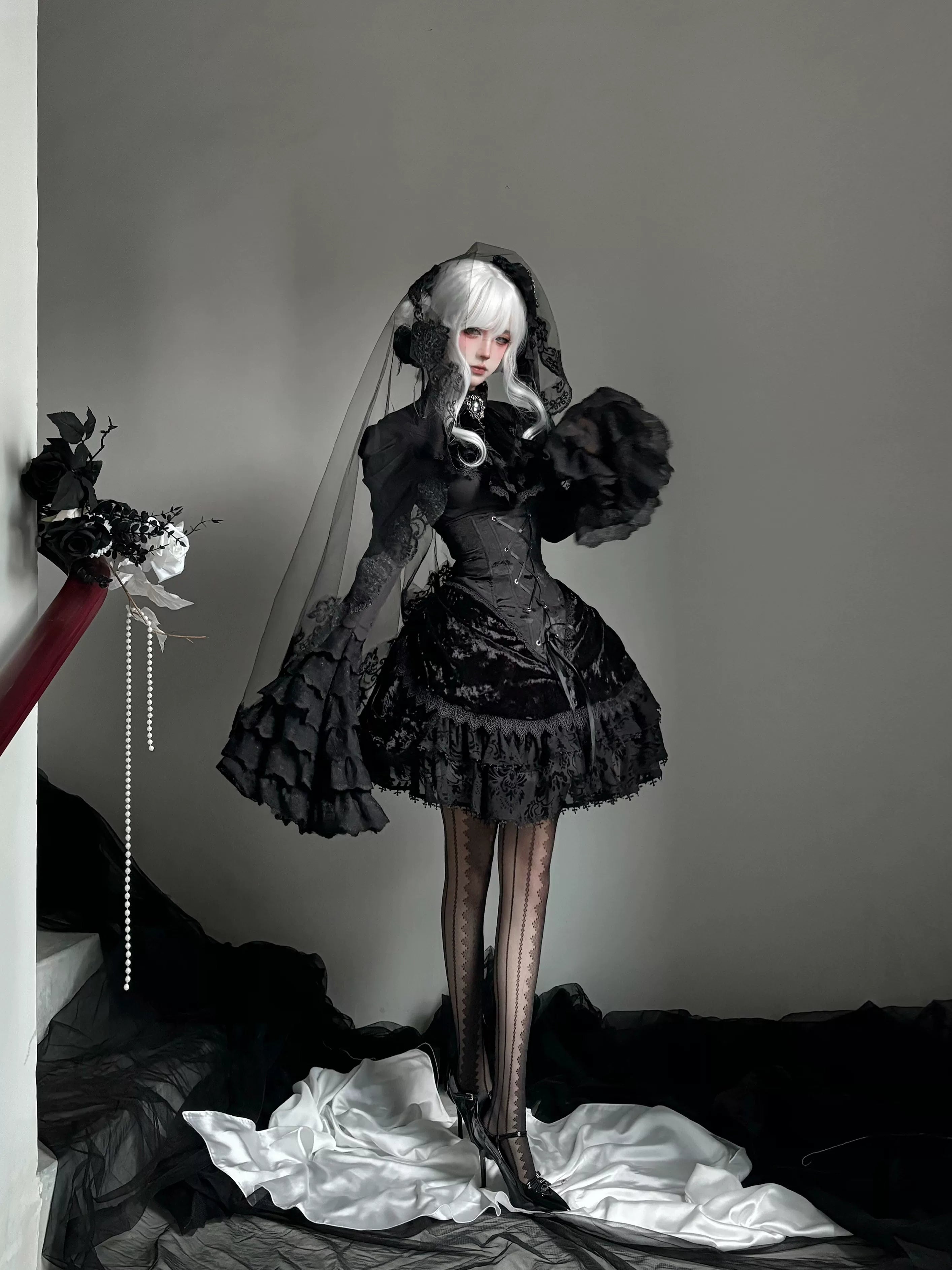 Twilight Hour - Gothic Lolita Hime-sleeve Blouse & Corset Skirt Set 45373:845849