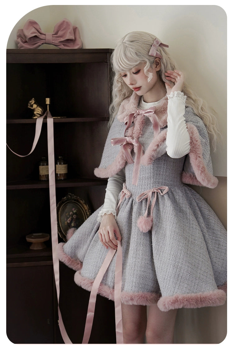 With PUJI~Winter Love Song~Winter Sweet Lolita JSK Suit Plush Cape   