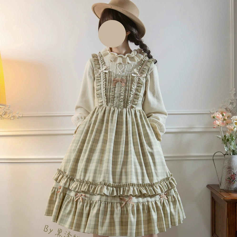 EESSILY~Green Fairy Tales~Classic Lolita Plaid JSK Plus Size Lolita Dress   