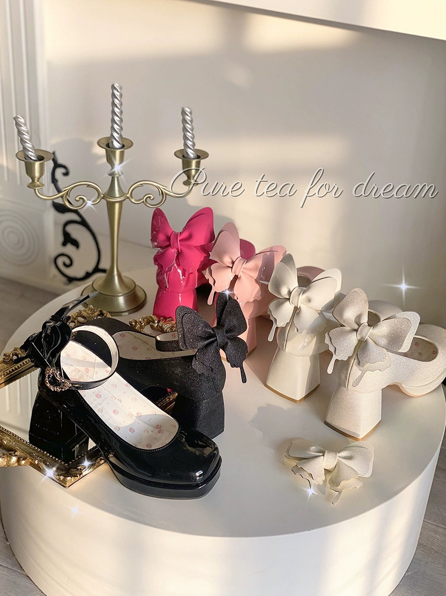 Pure Tea For Dream~Untouchable Butterfly~Elegant Lolita Heels Lolita Shoes PU Shining Platform 32642:387616