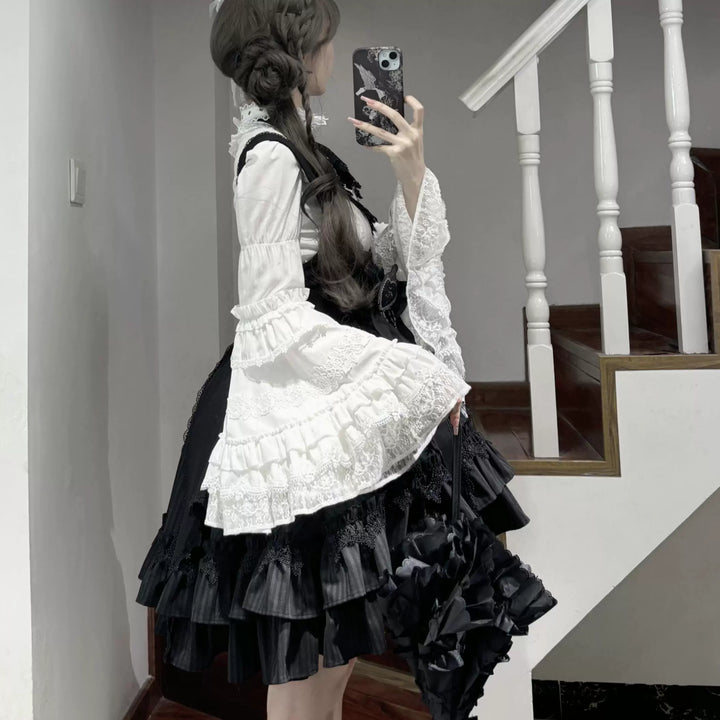 Lilizi~Fuyingrzi~Gothic Lolita Shirt Hime Blouse with Sleeve Lace Hem 39296:620002