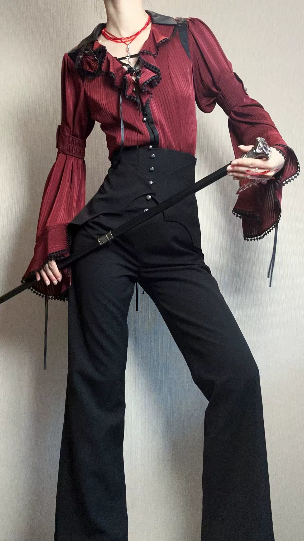 Earl of Drooping Wings - Ouji Lolita Flared Pants, Batwing Decoration 44550:812578