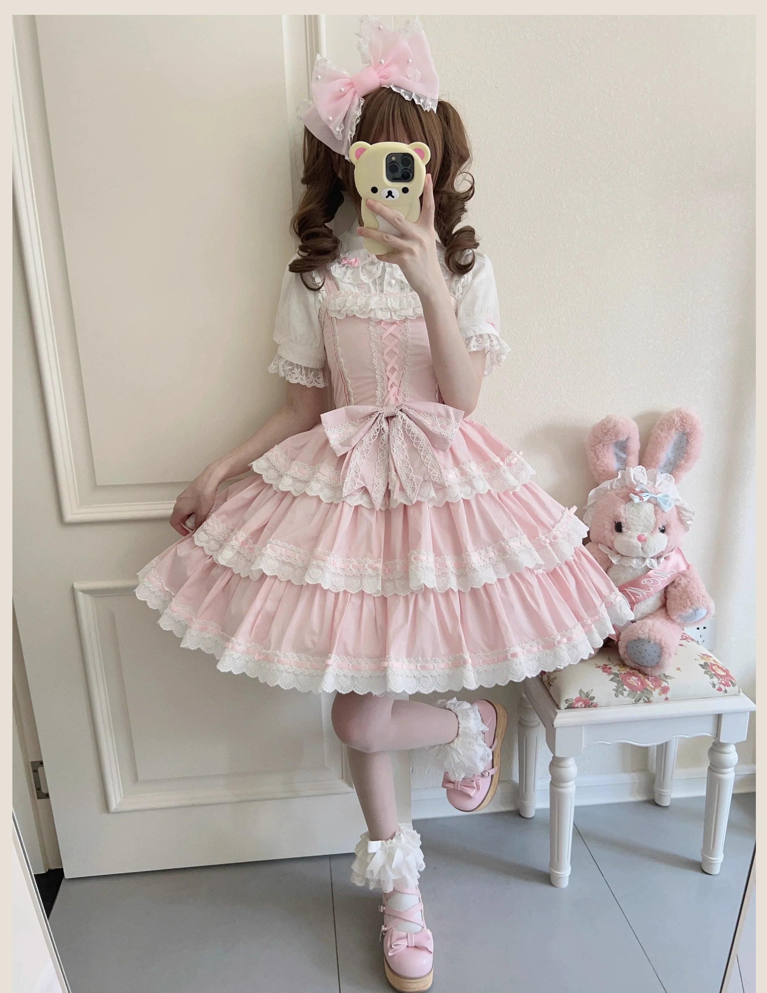 TaTaTa Lolita - Otome Heart - Cotton Old School Lolita JSK Dress, Heart-Shaped Lace Trim 44546:812925