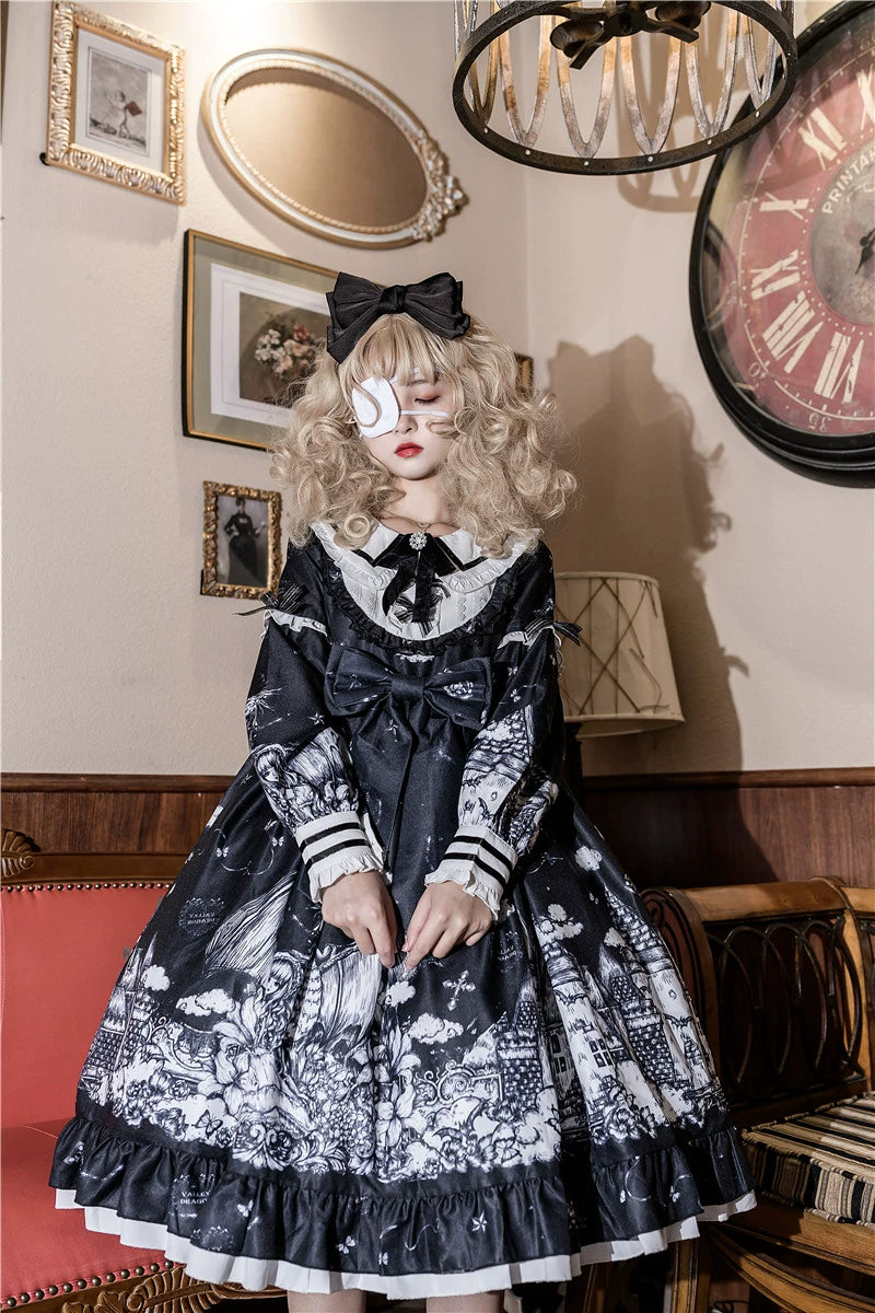 Sugar Girl - Nocturnal Castle - Gothic Lolita OP Dress, Back Zipper (Black / L M S) 43926:789995