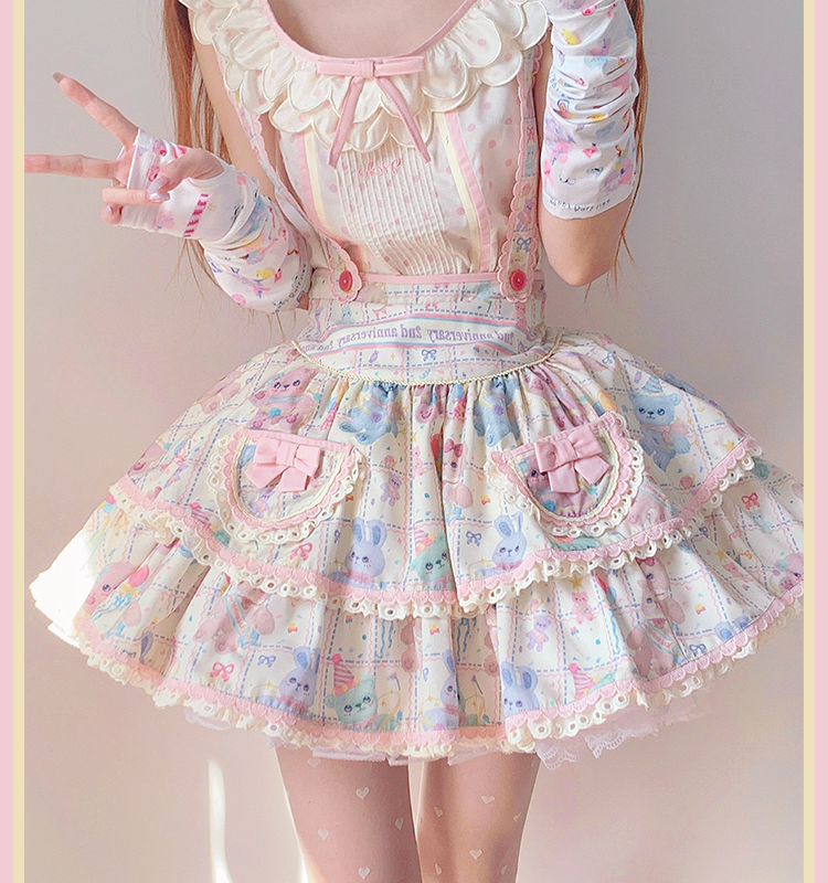 RichLolita~Starry Pudding Bear~Sweet Lolita Jumper Dress Printed OP Dress   