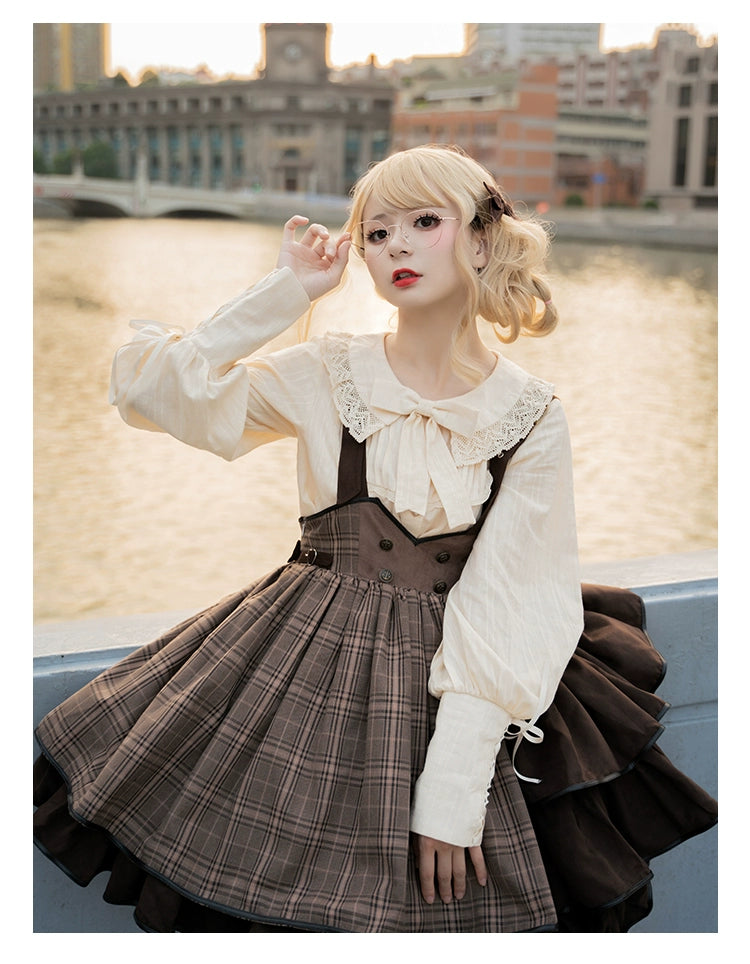 Honey Machine~Vanilla Latte~Retro Lolita Shirt Mutton Sleeve Innerwear   